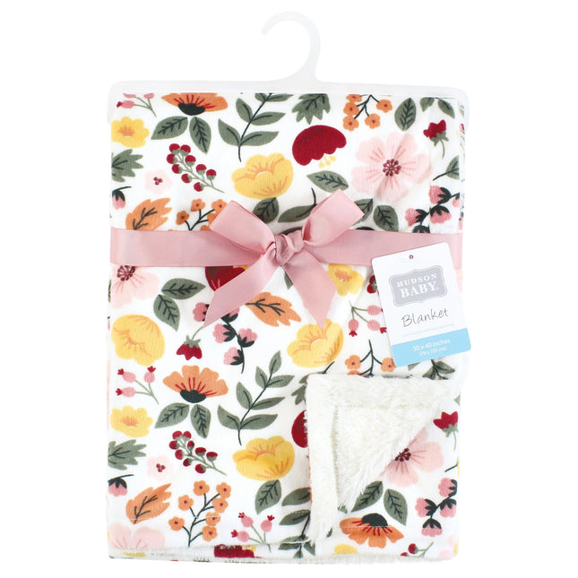 Hudson Baby Unisex Baby Plush Blanket with Furry Binding and Back, Fall Botanical, One Size