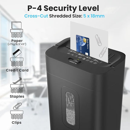 6-Sheet Shredder for Home Office, 3.43 Gallon Cross Cut Shredder, P-4 High Security Paper Shredders for Credit Card Staple Clip, Portable Handle Design