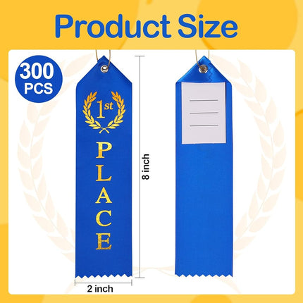 300PCS Award Ribbons, Medal Ribbons for 1st, 2nd, 3rd Place, Event Card & Rope Included,Perfect for Competitions, Sports Events, School Challenges, Vibrant Blue, Red, and White