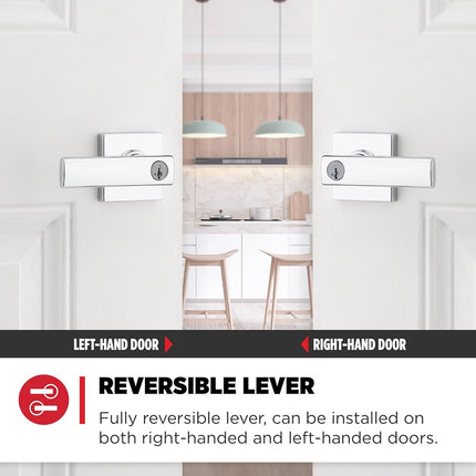 Kwikset Breton Entry Door Handle with Lock and Key, Secure Keyed Reversible Lever Exterior, Doorlock, for Front Entrance and Bedrooms, Polished Chrome, Pick Resistant Smartkey Rekey Security