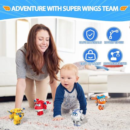 Super Wings - 2" Transform-a-Bots 4-Pack Supercharged Jett, Donnie, Astra, Sunny Airplane Toys Vehicle Mini Figures | Fun Preschool Toy Planes for 3 4 5 Year Old Boys and Girls, US750040A