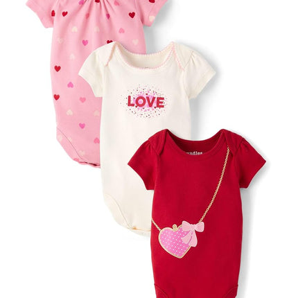 The Children's Place Unisex Baby And Newborn Everyday Short Sleeve Bodysuits, Pink Vday 3-pack, 0-3 Months