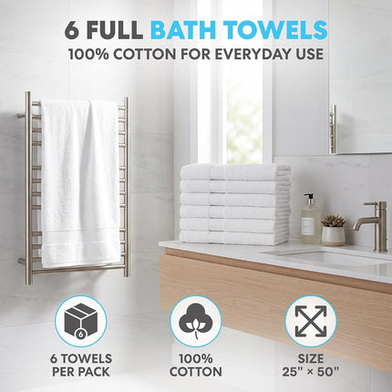 Simpli-Magic 79404 Bath Towels, White, 25x50 Inches Towels for Pool, Spa, and Gym Lightweight and Highly Absorbent Quick Drying Towels, 25 in x 50 in