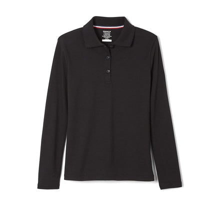 French Toast Girls' Long Sleeve Interlock Polo with Picot Collar (Standard & Plus), Black/Black, 2T