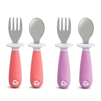 Munchkin Raise 4 Count Toddler Fork and Spoon, Pink/Purple, 12+(Pack of 1)