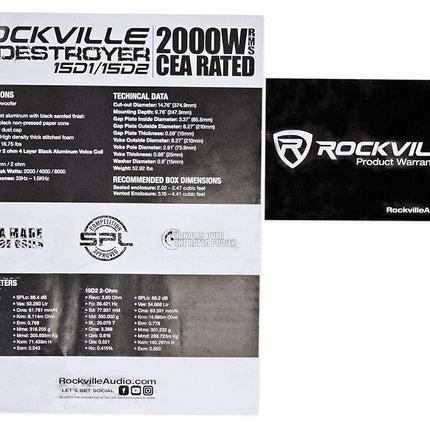 Rockville Destroyer 15D1 15" Competition Car Audio Subwoofer w/USA Voice Coils!