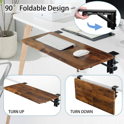 ETHU Ergonomics Desk Extender Tray, 25.6"x11.4" Large Size Foldable Keyboard Drawer Tray Clamp On, Armrest Support for Home and Office