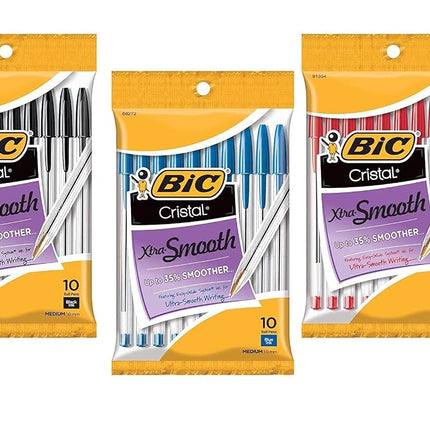 BIC Cristal Xtra Smooth Ball Pen Combo Set: Set Includes 10 Black, 10 Blue, and 10 Red. by BIC