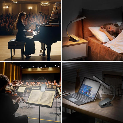 Professional Music Stand with 47 LEDs, Rechargeable Eye-Care Piano Clip On 4 Colours and 3 Brightness USB C Up to 110 Hours Running Time Portable Lamp for Musicians Large