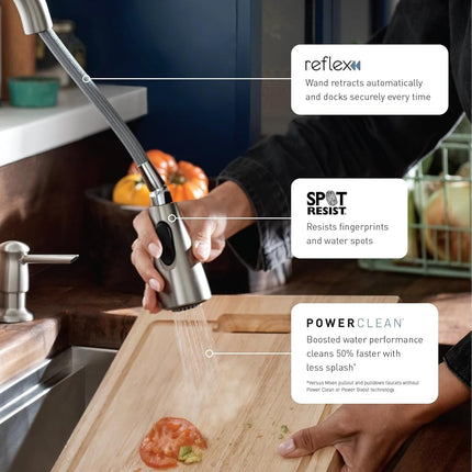 Moen 87966SRS Kaden Single-Handle Pull-Down Sprayer Kitchen Faucet in Spot Resist Stainless Featuring Reflex by Moen