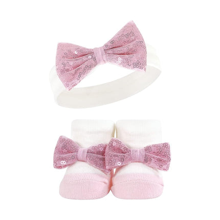 Hudson Baby Girl's Headband and Socks Giftset, Pink Gray, One Size