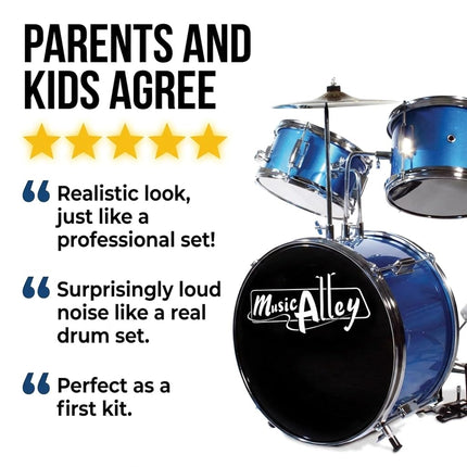 Music Alley 3 Piece Kids Drum Set with Throne, Blue