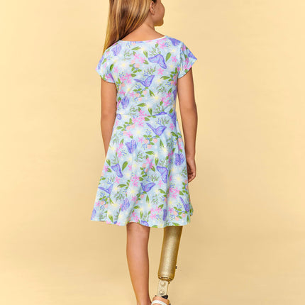 The Children's Place Girls Short Sleeve Fashion Skater Dress, Butterfly Garden, X-Large