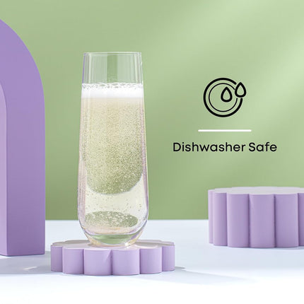 JoyJolt Milo Stemless Champagne Flutes Set of 8 Crystal Glasses. 9.4oz Champagne Glasses. Prosecco Wine Flute, Mimosa Glasses Set, Cocktail Glass Set, Water Glasses, Highball Glass, Bar Glassware