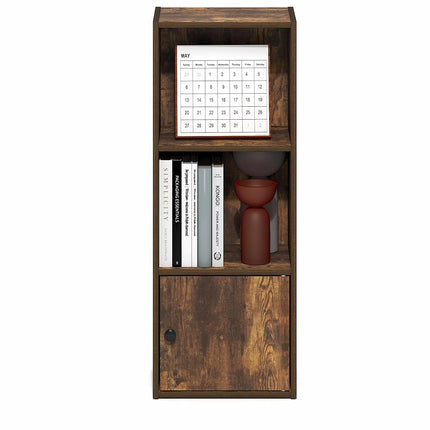 Furinno LUDER 3-Tier Open Shelf Bookcase with 1 Door Cabinet, Amber Pine
