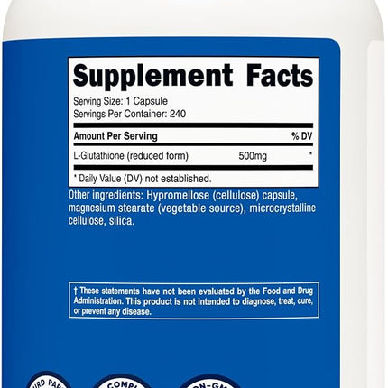 Nutricost Glutathione Capsules 500mg, 240 Capsules - Gluten Free, Non-GMO