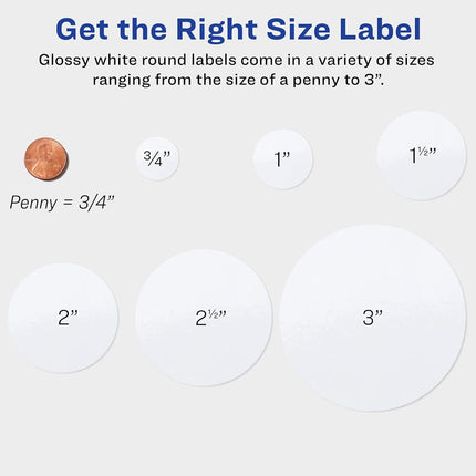 Avery Easy Peel Print-to-The-Edge Glossy White Round Label, True Print, 2" Diameter, 120 Labels per Pack, Case Pack of 5 (22807)