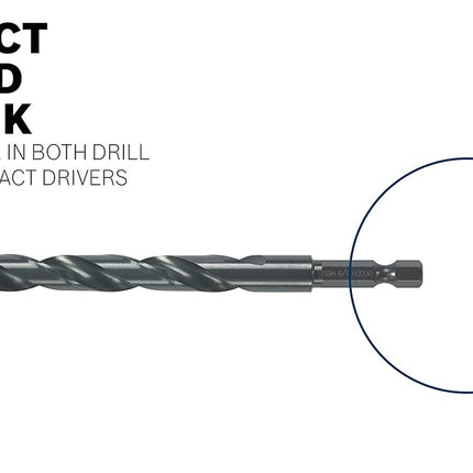 BOSCH BL2143IM 1-Piece 1/4 in. x 4 in. Black Oxide Metal Drill Bit Impact Tough with Impact-Rated Hex Shank for Applications in Steel, Copper, Aluminum, Brass, Oak, MDF, Pine, PVC and More