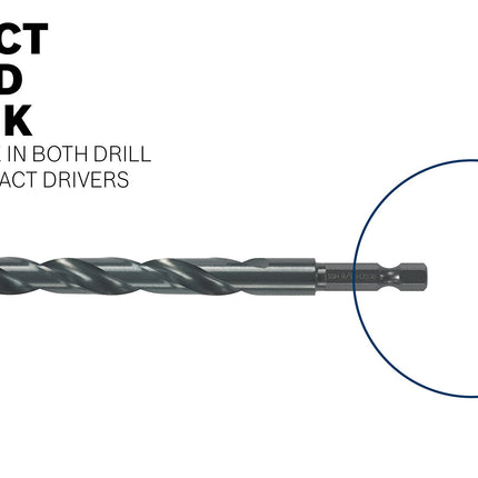 BOSCH BL2159IM 1-Piece 1/2 in. x 6 in. Black Oxide Metal Drill Bit Impact Tough with Impact-Rated Hex Shank for Applications in Steel, Copper, Aluminum, Brass, Oak, MDF, Pine, PVC and More
