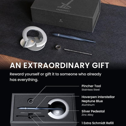 novium Hoverpen Interstellar Edition - Futuristic Luxury Pen Made With Aerospace Alloys, Unique Aesthetic, Free Spinning Executive Pen, Birthday Gifts for Men & Women (Neptune Blue, Basic)