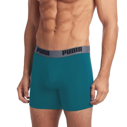 PUMA Men's 3 Pack Performance Boxer Briefs, Red/Grey/Teal, large