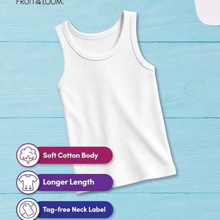 Fruit of the Loom Camisetas Interiores de Algodón Eversoft para Niños, Camisetas y Camisetas sin Mangas, Camiseta sin Mangas - Niños - Paquete de 10 - Blanco, Grande