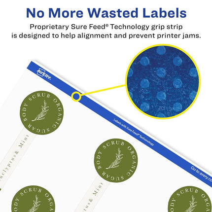 Avery Glossy White Lollipop Labels with Sure Feed, 1.5" x 4", 400 Glossy White Labels, Print-to-The-Edge, Permanent Label Adhesive, Laser/Inkjet Printable Labels