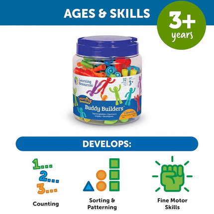 Learning Resources Buddy Builders, Fine Motor, Hand Eye Coordination Toy, 32 Pieces, Ages 2+