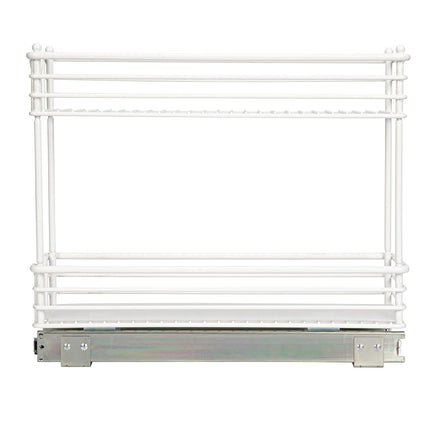 Household Essentials Narrow Sliding Cabinet Organizer, Two Tier Organizer, White, Great for Slim Cabinets in Kitchen, Bathroom and More