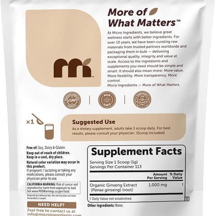 Micro Ingredients Organic Korean Ginseng Root Powder, 4 Ounce | Red Panax Ginseng Root | Traditional Asian Herb | Non-GMO & Vegan Friendly