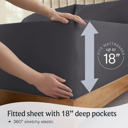 LuxClub 6 PC Sheet Set Bamboo Sheets Deep Pockets 18" Eco Friendly Wrinkle Free Sheets Hypoallergenic Anti-Bacteria Machine Washable Hotel Bedding Silky Soft - Grey Full
