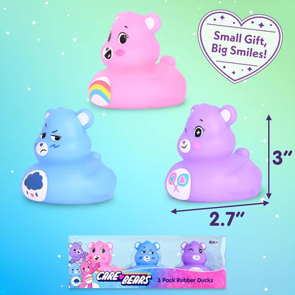 Care Bears Rubber Ducks – Collectible Character Toys for Bath, Gifting, and Car Dashboards – Cheer Bear, Grumpy Bear & Share Bear – 3 Pack