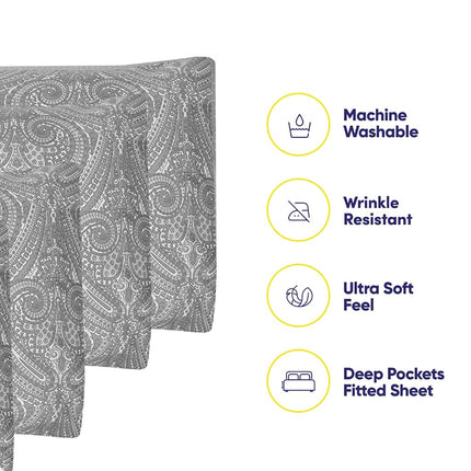 Sweet Home Collection Full Size Bed Sheets - 6 Piece 1500 Supreme Collection Fine Brushed Microfiber Deep Pocket Full Sheet Set Bedding - 2 Extra Pillow Cases, Paisley Gray