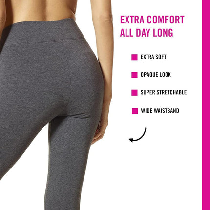 HUE Women's Ultra Leggings with Wide Waistband, Full and Capri Length, Graphite Heather, XL