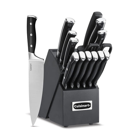 Cuisinart C77BTR-15PBK Classic Forged Triple Rivet, Ensemble de 15 couteaux avec bloc, Lames supérieures en acier inoxydable à haute teneur en carbone pour une précision et une exactitude accrues, Noir