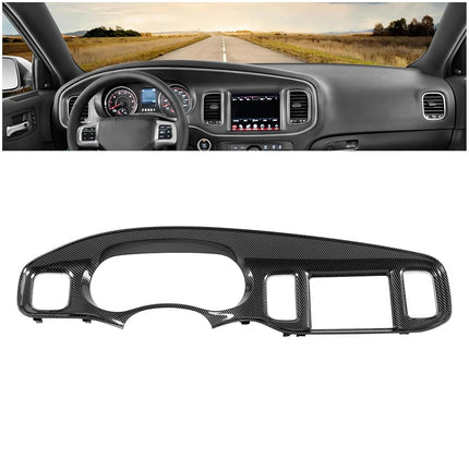 HECASA Instrument Panel Cluster Bezel Compatible with 2011-2014 Dodge Charger with 8.4 Inch Touch Screen & Full Floor Console Black Plastic Dash Cover