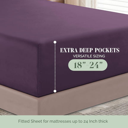 Elegant Comfort Luxurious 1500 Premium Hotel Quality Microfiber 4-Piece Sheet Set, 18-24 Inches Deep - Extra Deep Pocket Sheets - Ultra Soft 4PC Deep Pocket Sheets, California King, Eggplant-Purple