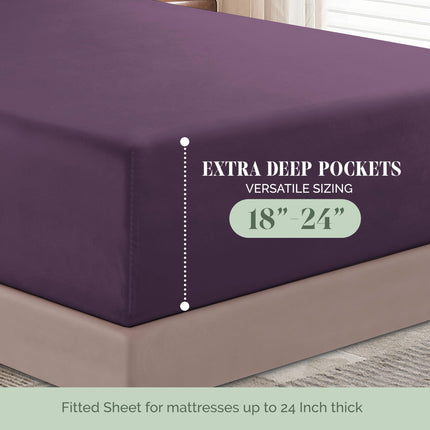 Elegant Comfort Luxurious 1500 Premium Hotel Quality Microfiber 4-Piece Sheet Set, 18-24 Inches Deep - Extra Deep Pocket Sheets - Ultra Soft 4PC Deep Pocket Sheets, Full, Eggplant-Purple