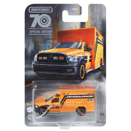 Matchbox 2023 70th Anniversary Special Edition Moving Parts Complete Set of 5 Diecast Vehicles from HMV12-956A Release, Orange