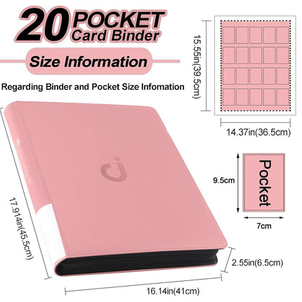 Premium 2000 Pocket Card Binder - 20 Pocket Trading Card Binder with Sleeves for 2000 Cards, Ringless Card Album for TCG - Model A, Light Pink