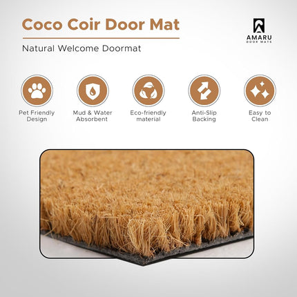 Black Cat- 17"x29" - Coir Door Mat with Heavy Duty Backing - Welcome Mats for Entryway, Porch - Anti-Slip PVC & Coconut Fiber Surface - Natural Home Accessories, Minimalist Original Design