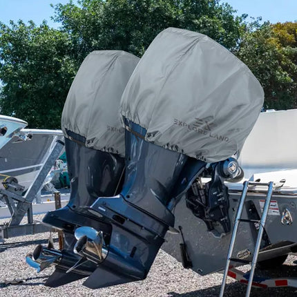 Explore Land Outboard Motor Cover - Waterproof and Fade Resistant 600D Heavy Duty Boat Engine Hood Covers - Fit for Motor 50-115 HP, Grey