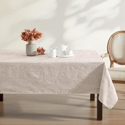 Laura Ashley Tablecloth Raised Woven Embroidered Jacquard Fabric, Wrinkle Resistant for Dining, Holiday, Party, Wedding or Banquet, 60" x 120", Cynthia Beige