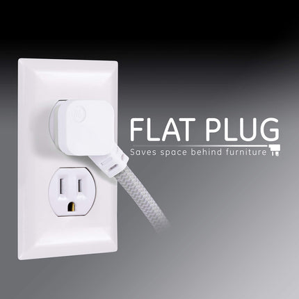 GE UltraPro 7 Outlet Surge Protector, USB-C Charging, 4 ft Designer Braided Extension Cord, 1440 Joules, Compatible w/iPhone 12/11/Pro/Max/Xs/XR/X/8, Samsung Galaxy, Google Pixel, White, 41355