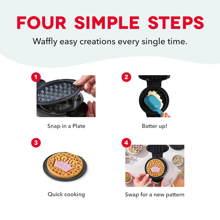 DASH Multimaker Mini System Two 4” Ceramic Nonstick Removable Waffle Plates (Crown & Rainbow) - 2Pc Plate Pack Compatible with Dash MultiMaker Mini System, Ceramic Nonstick Surface