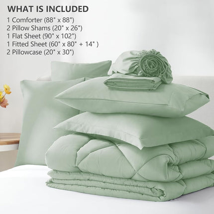 CozyLux Queen Comforter Set Sage Green - Bed in a Bag Queen Size 7 Pieces, Luxury Soft Bed Set for All Seasons, Bedding Set with Down Alternative Comforter, Sheets, Pillowcases & Shams