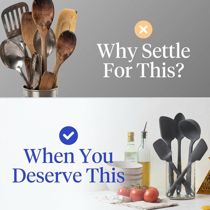 GIR: Get It Right - 5 Piece Essentials All Purpose Set - Ladle, Spatula, Flip, Spoon & Spoonula, Non-Stick, Heat Resistant, Dishwasher Safe, Kitchen Utensils, Baking Supplies - Charcoal
