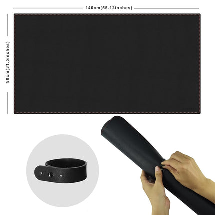 ZORESYN PU Leather Desk pad Black(140 x 80cm) - Large Desk mat with Suede Base - Waterproof Gaming Mouse pad Table Mat Desktop Writing Pad Desk Blotter Protector for Home