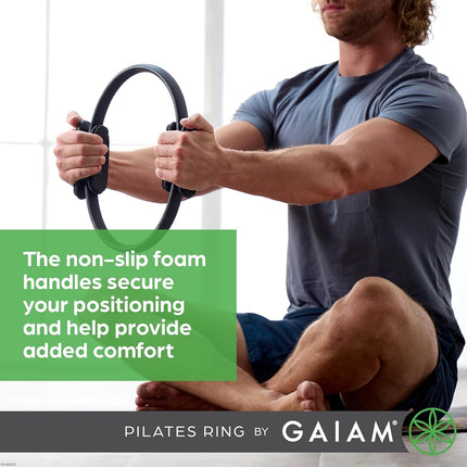Gaiam - Fitness Circle - Pilates Ring, Lightweight & Durable Foam Padded Handles, Flexible Resistance Gear for Arms, Thighs/Legs & Core, 12 Inch, Black
