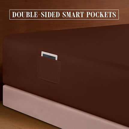 Elegant Comfort Luxurious 1500 Premium Hotel Quality Microfiber 4-Piece Sheet Set, 18-24 Inches Deep - Extra Deep Pocket Sheets - Ultra Soft 4PC Deep Pocket Sheets, King, Chocolate Brown